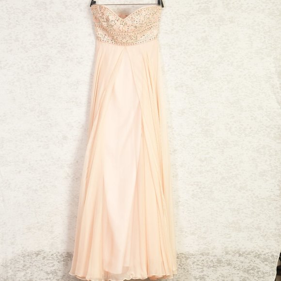Jovani Peach Beaded Strapless Full Chiffon Flowy Maxi Dress Size 2 - Picture 10 of 12